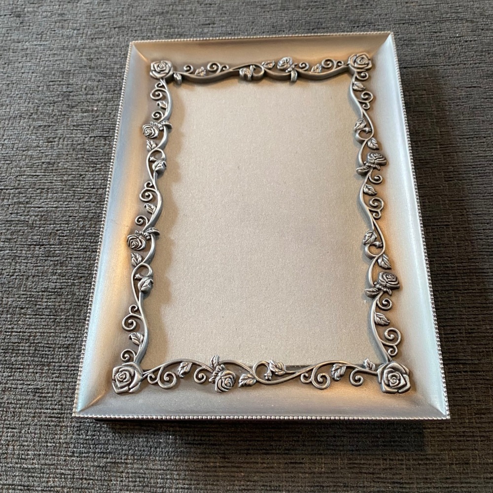 Decorel Picture Frame 4x6 Silver Excellent Rose Floral Pewter Tone Metal